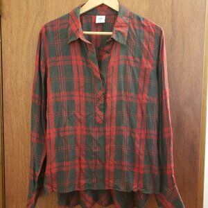 CAbi Womens Red/Gray Cunningham Plaid Front Button Long Sleeve Shirt Size XL